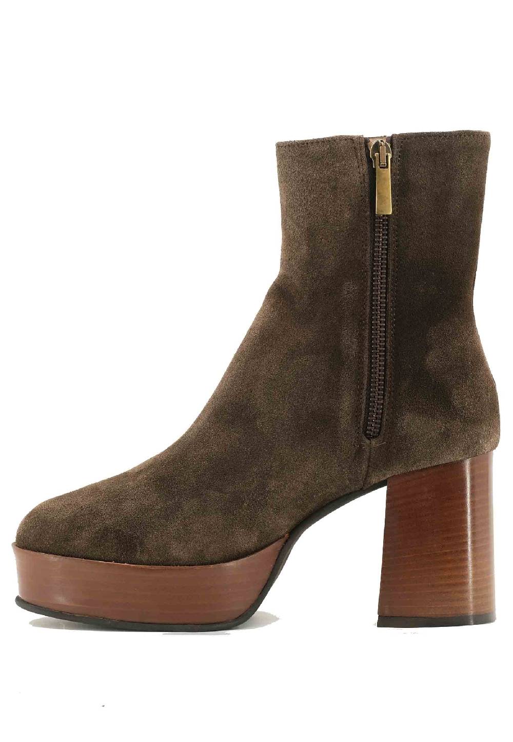 L'ARIANNA Stivaletti TR1556 in camsocio marrone con tacco alto e plateau con zip laterale di chiusura Saldi Di Fabbrica