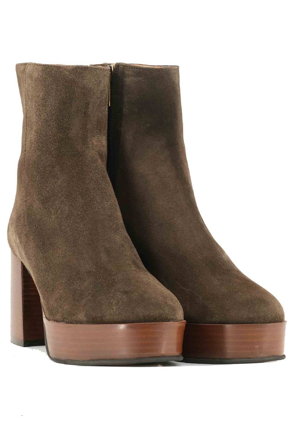 L'ARIANNA Stivaletti TR1556 in camsocio marrone con tacco alto e plateau con zip laterale di chiusura Saldi Di Fabbrica