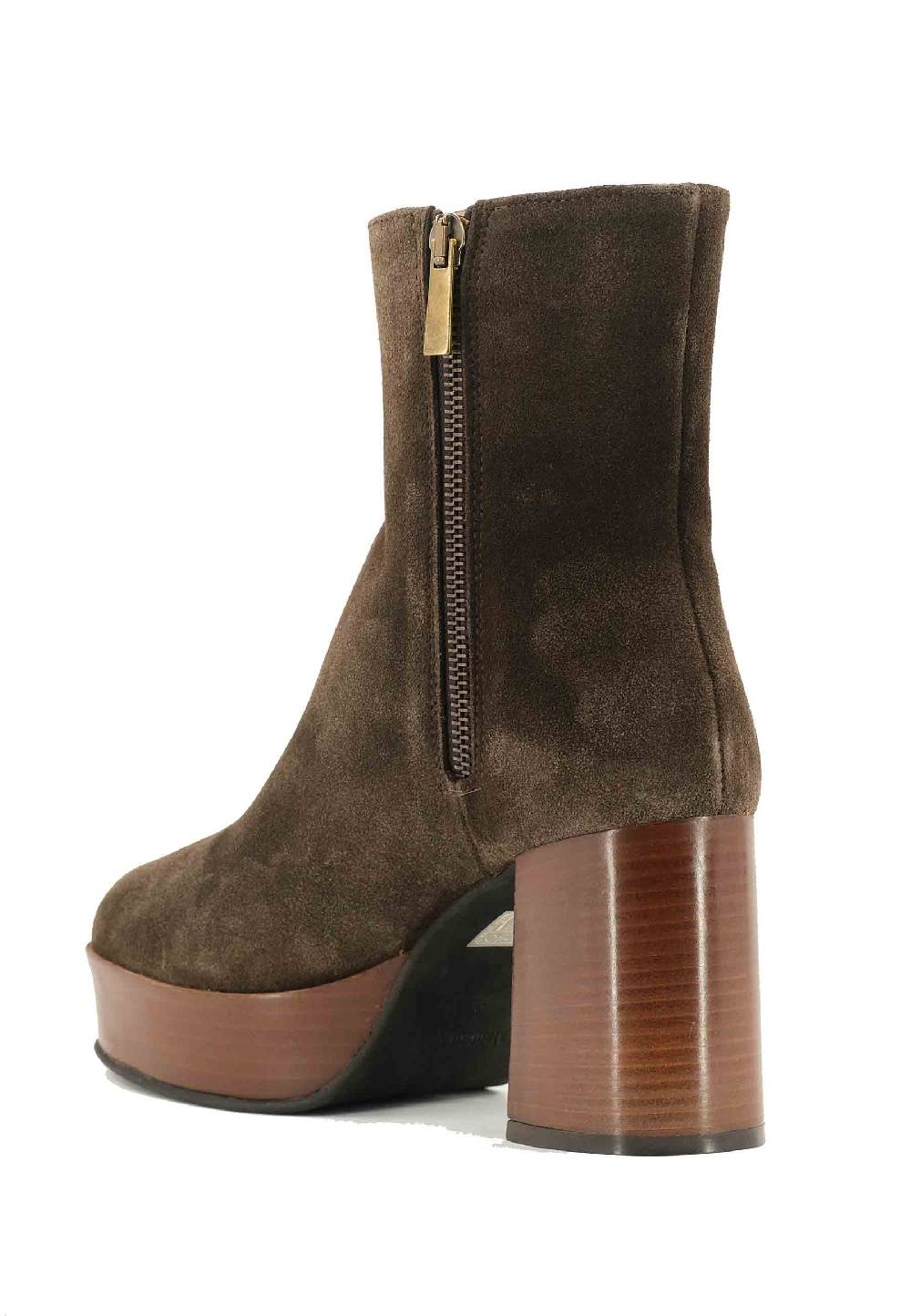 L'ARIANNA Stivaletti TR1556 in camsocio marrone con tacco alto e plateau con zip laterale di chiusura Saldi Di Fabbrica