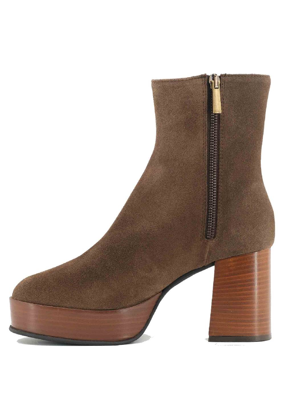 L'ARIANNA Stivaletti TR1556 in camsocio taupe con tacco alto e plateau con zip laterale di chiusura I Più Venduti