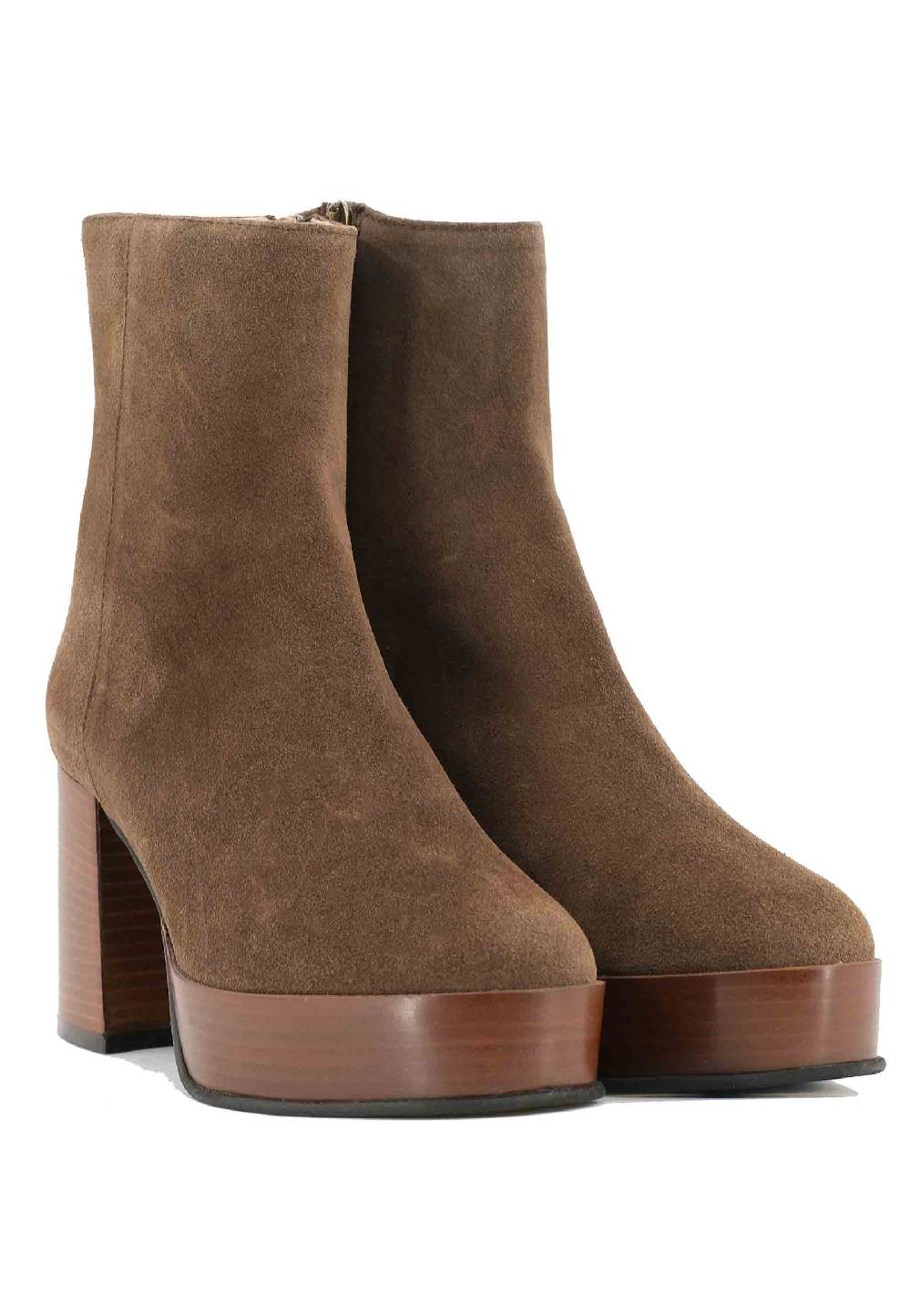 L'ARIANNA Stivaletti TR1556 in camsocio taupe con tacco alto e plateau con zip laterale di chiusura I Più Venduti