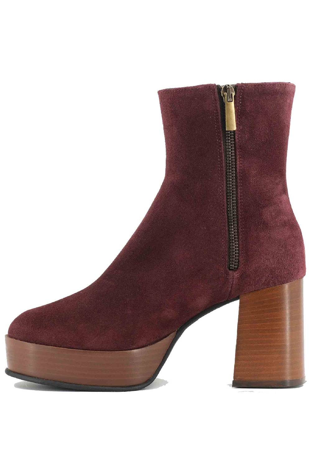 L'ARIANNA Stivaletti TR1556 in camoscio bordeaux con tacco alto e plateau con zip laterale di chiusura Vendite Flash