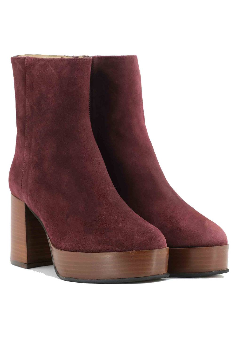 L'ARIANNA Stivaletti TR1556 in camoscio bordeaux con tacco alto e plateau con zip laterale di chiusura Vendite Flash