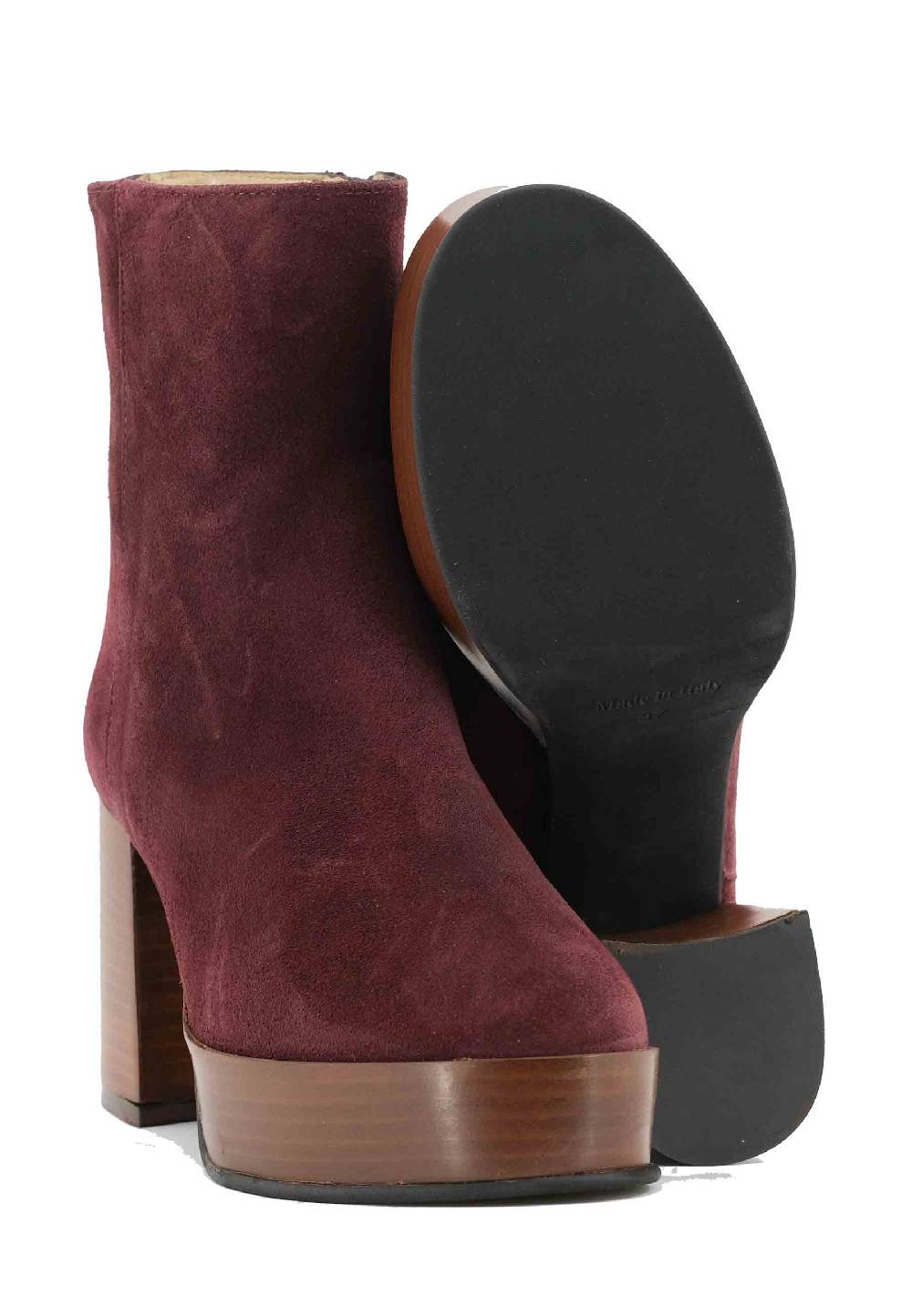 L'ARIANNA Stivaletti TR1556 in camoscio bordeaux con tacco alto e plateau con zip laterale di chiusura Vendite Flash