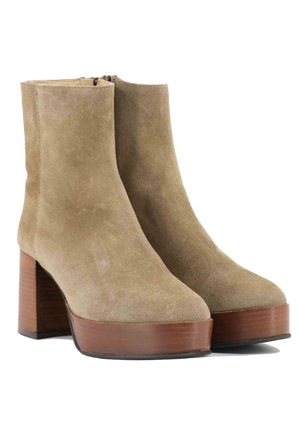 L'ARIANNA Stivaletti TR1556 in camoscio verde con tacco alto e plateau con zip laterale di chiusura Negozio