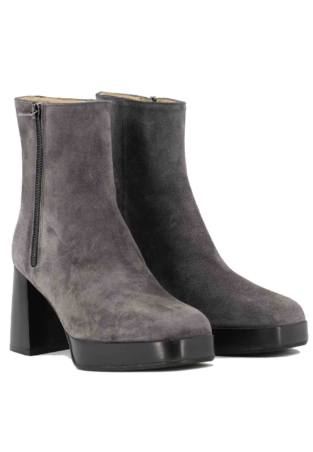 L'ARIANNA Stivaletti TR1665 in camoscio grigio con tacco alto e plateau con zip esterna In Linea