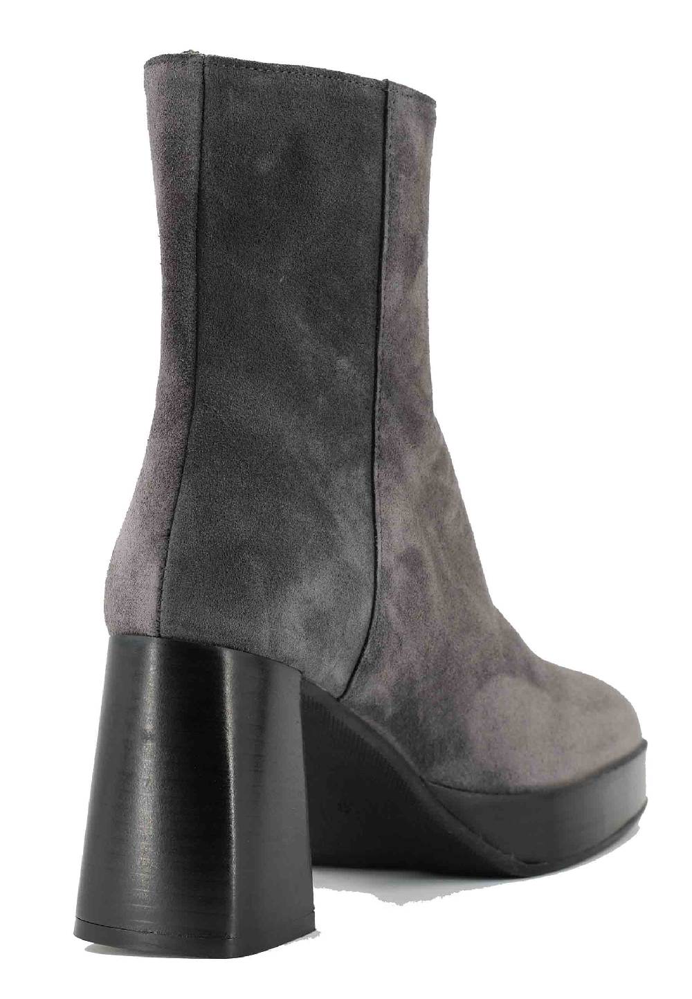 L'ARIANNA Stivaletti TR1665 in camoscio grigio con tacco alto e plateau con zip esterna In Linea