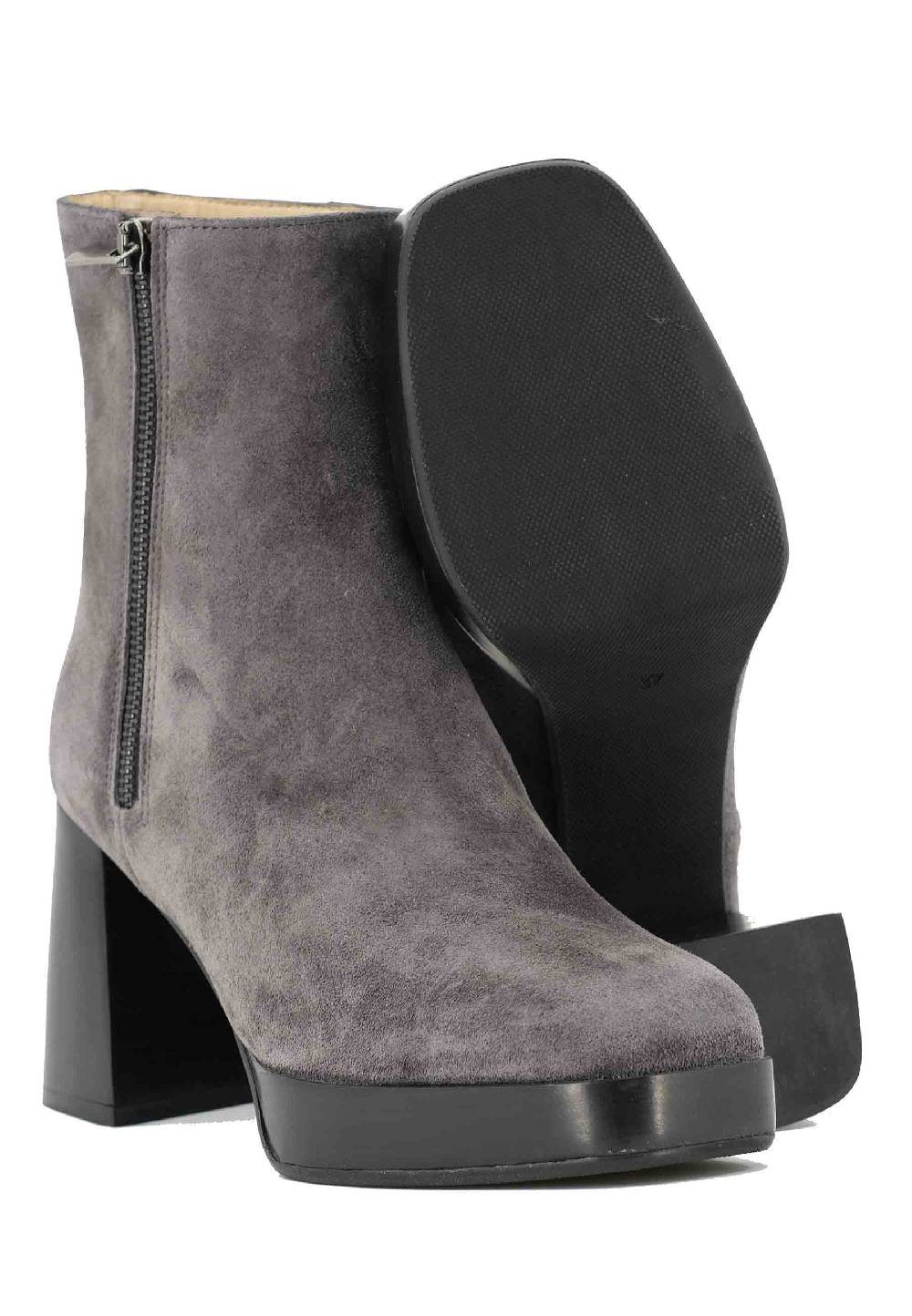 L'ARIANNA Stivaletti TR1665 in camoscio grigio con tacco alto e plateau con zip esterna In Linea