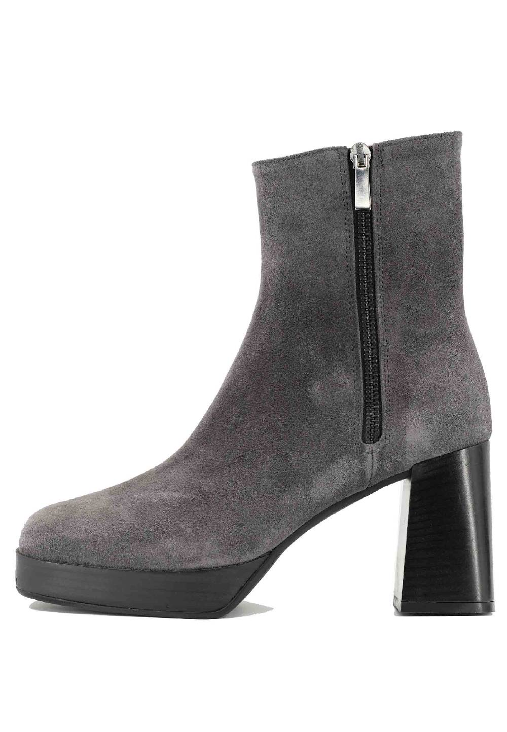 L'ARIANNA Stivaletti TR1665 in camoscio grigio con tacco alto e plateau con zip esterna In Linea