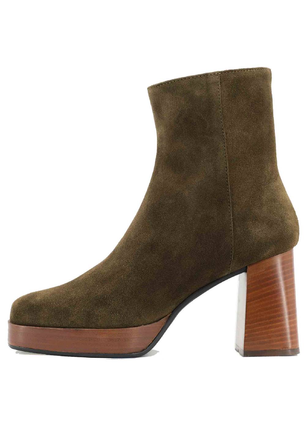 L'ARIANNA Stivaletti TR1665 in camoscio verde con tacco alto e plateau con zip esterna Nuovo