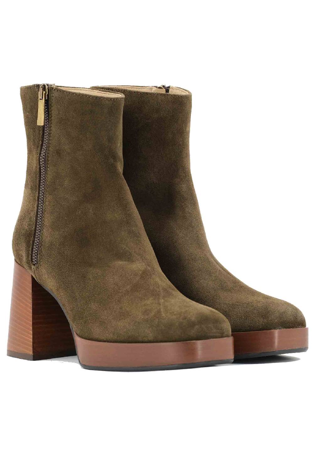 L'ARIANNA Stivaletti TR1665 in camoscio verde con tacco alto e plateau con zip esterna Nuovo