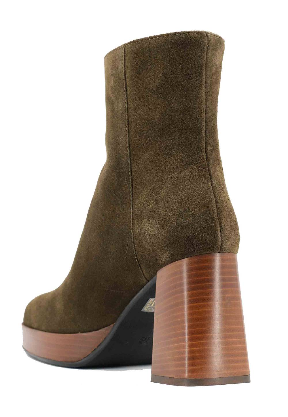 L'ARIANNA Stivaletti TR1665 in camoscio verde con tacco alto e plateau con zip esterna Nuovo