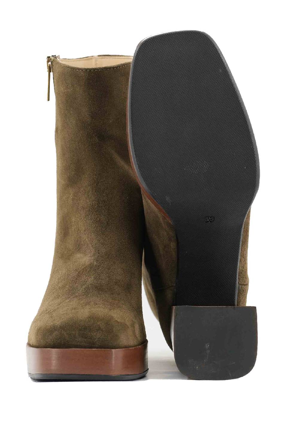 L'ARIANNA Stivaletti TR1665 in camoscio verde con tacco alto e plateau con zip esterna Nuovo