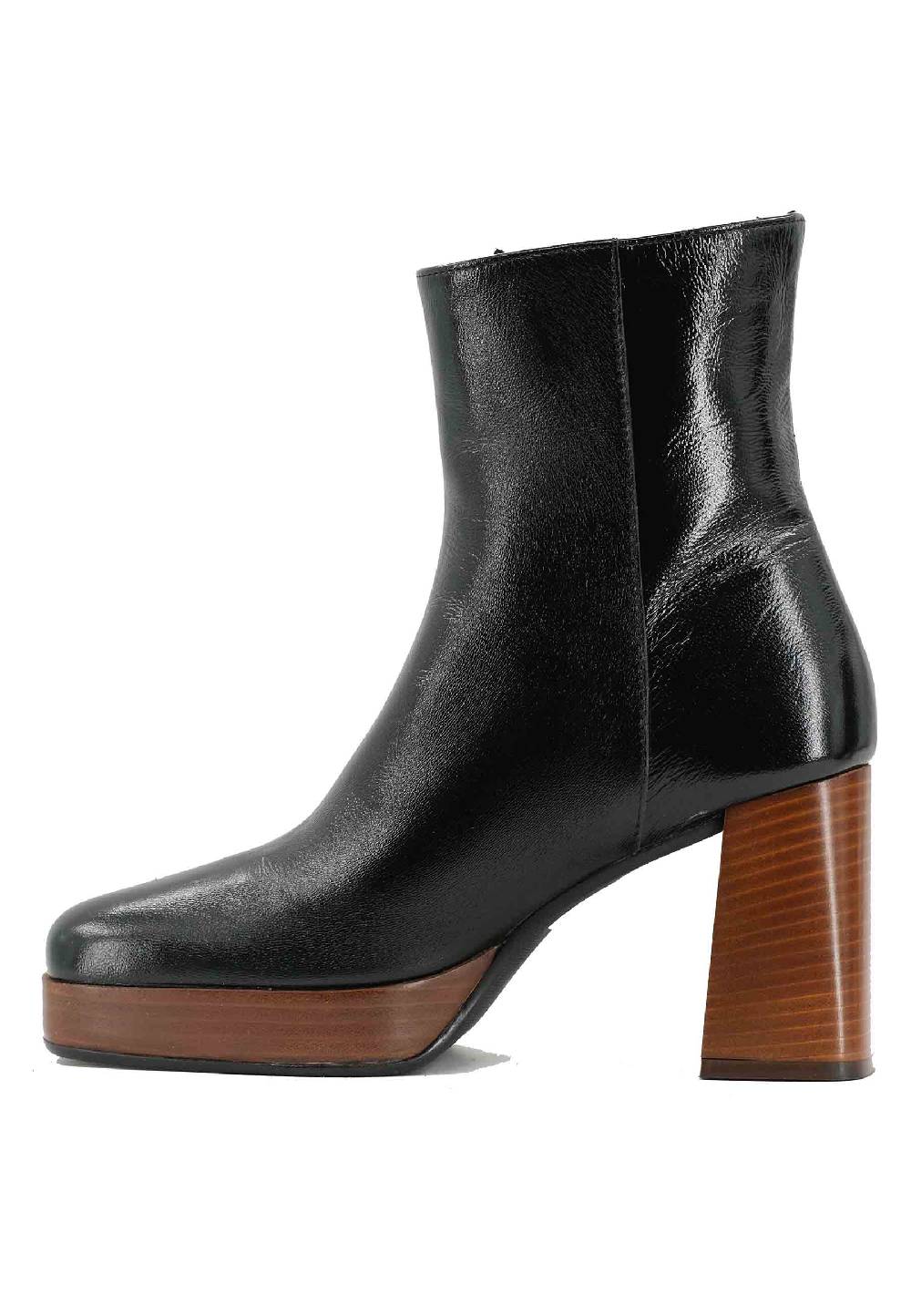 L'ARIANNA Stivaletti TR1665 in pelle nera con tacco alto e plateau con zip esterna Qualità