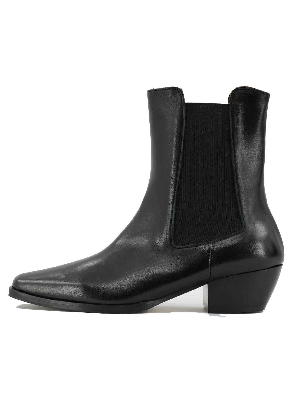 L'ARIANNA Stivaletti BT1695 boot donna in pelle nera punta quadra con tacco in cuoio Spedizione Gratuita