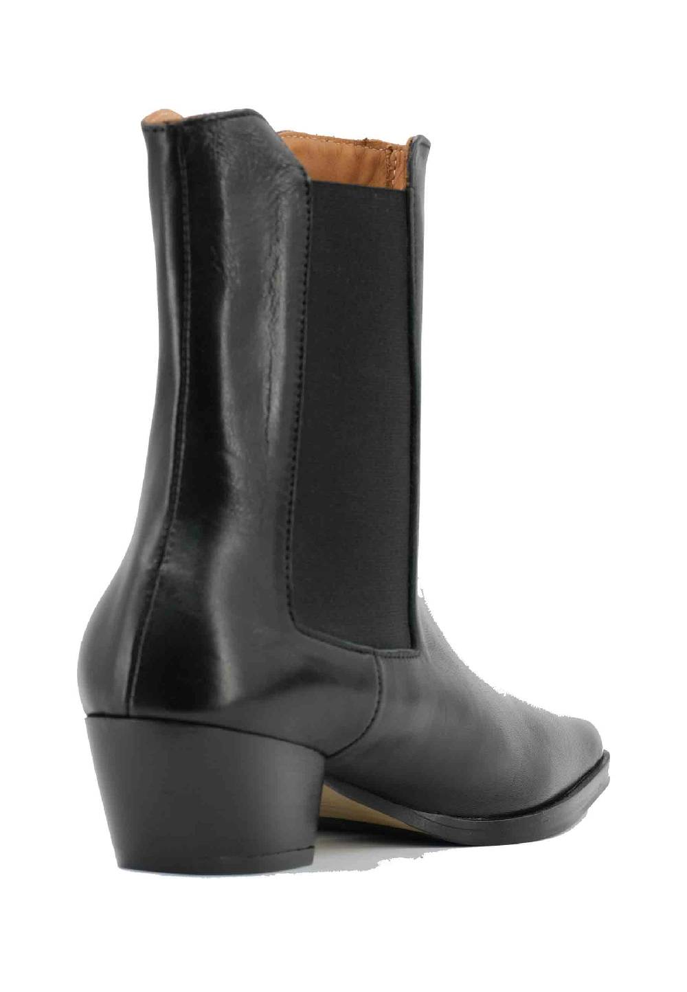 L'ARIANNA Stivaletti BT1695 boot donna in pelle nera punta quadra con tacco in cuoio Spedizione Gratuita