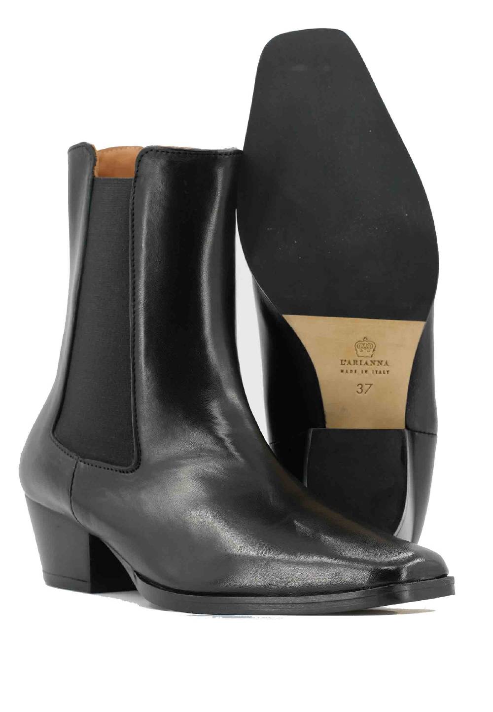 L'ARIANNA Stivaletti BT1695 boot donna in pelle nera punta quadra con tacco in cuoio Spedizione Gratuita
