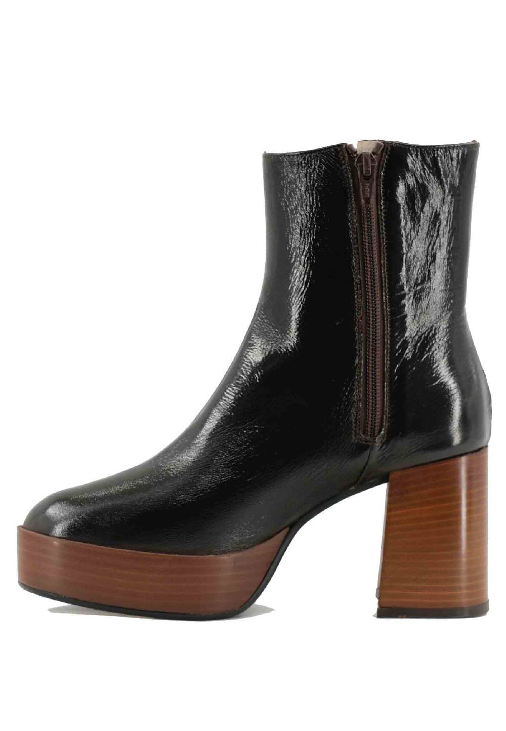 L'ARIANNA Stivaletti TR1556 in pelle testa di moro con tacco alto e plateau con zip laterale di chiusura Soddisfazione Garantita