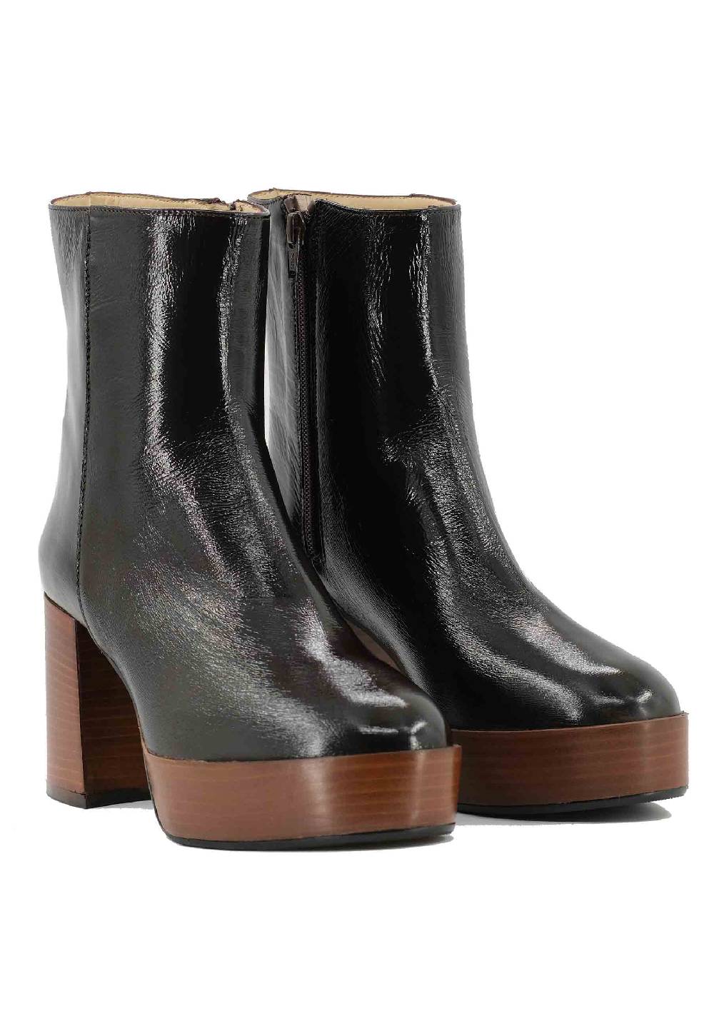 L'ARIANNA Stivaletti TR1556 in pelle testa di moro con tacco alto e plateau con zip laterale di chiusura Soddisfazione Garantita