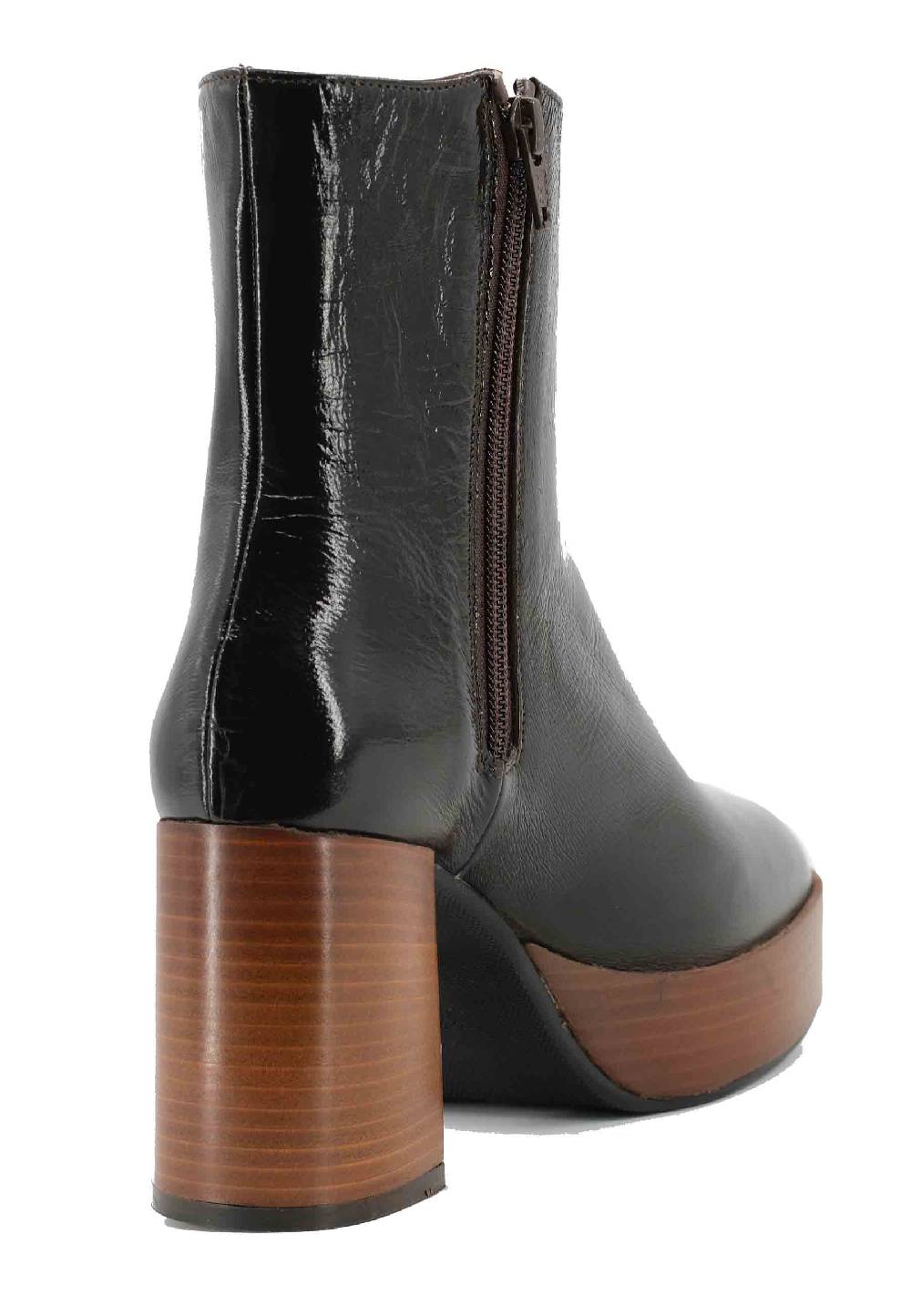 L'ARIANNA Stivaletti TR1556 in pelle testa di moro con tacco alto e plateau con zip laterale di chiusura Soddisfazione Garantita