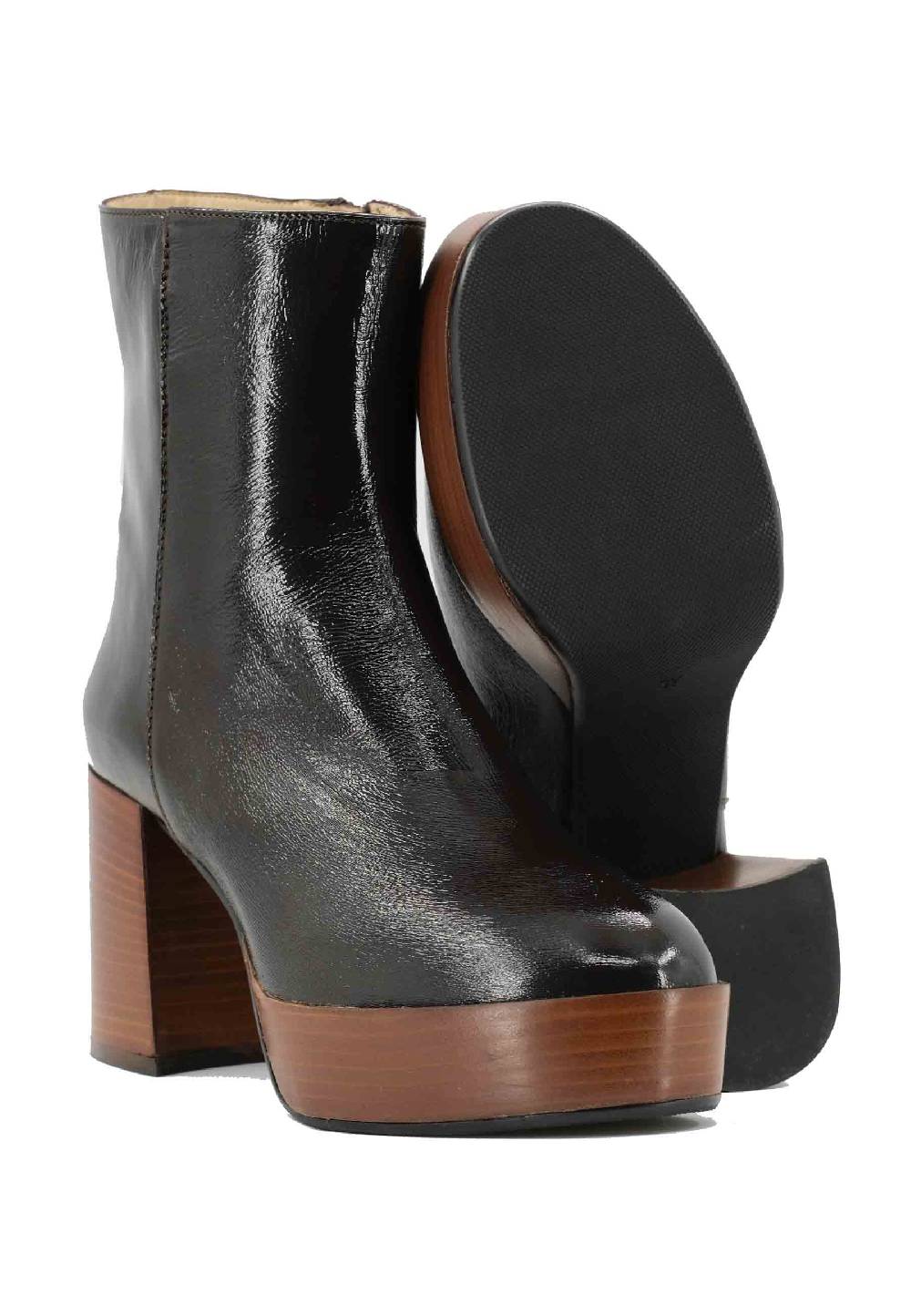 L'ARIANNA Stivaletti TR1556 in pelle testa di moro con tacco alto e plateau con zip laterale di chiusura Soddisfazione Garantita