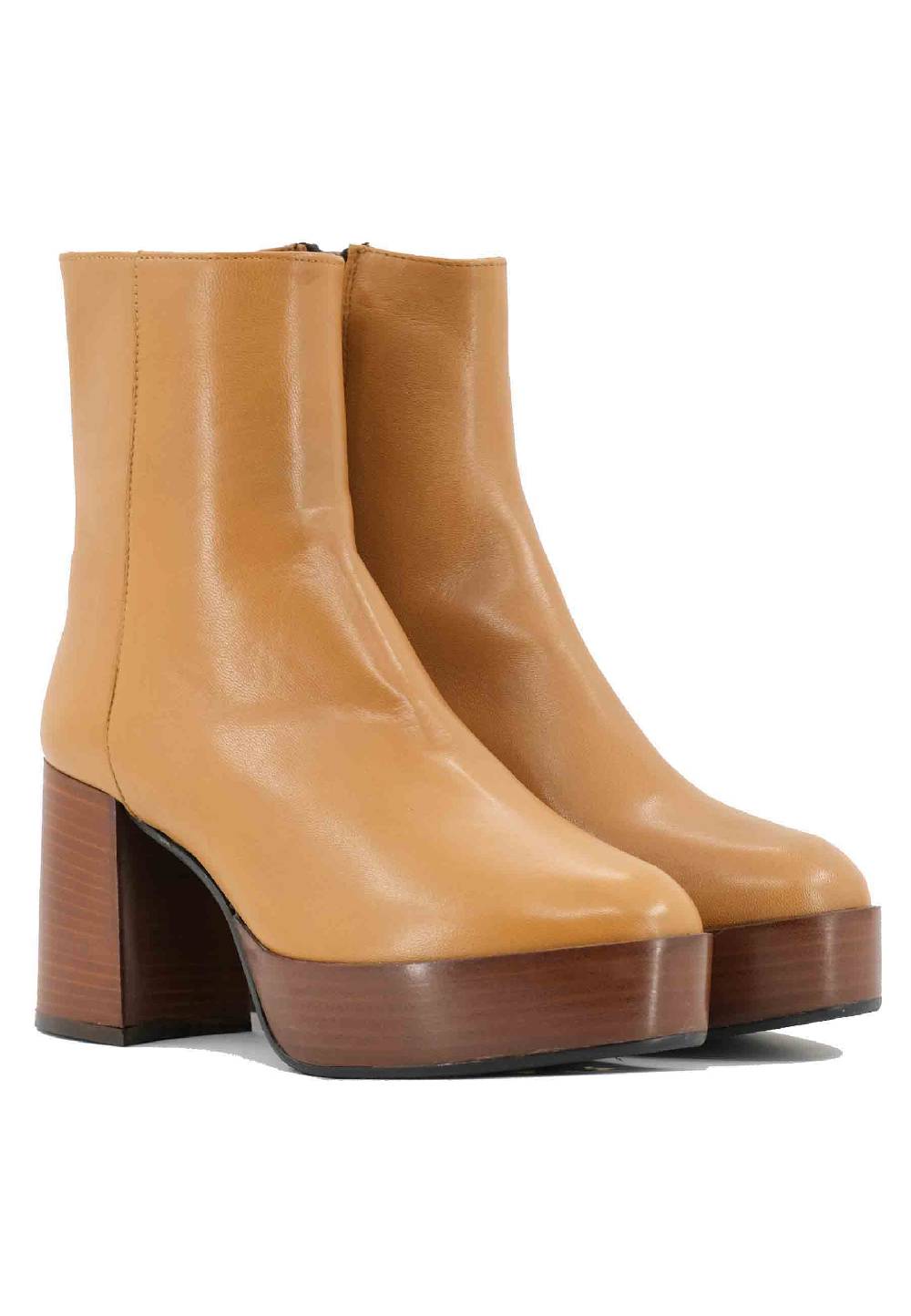 L'ARIANNA Stivaletti TR1556 in pelle senape con tacco alto e plateau con zip laterale di chiusura Qualità Garantita