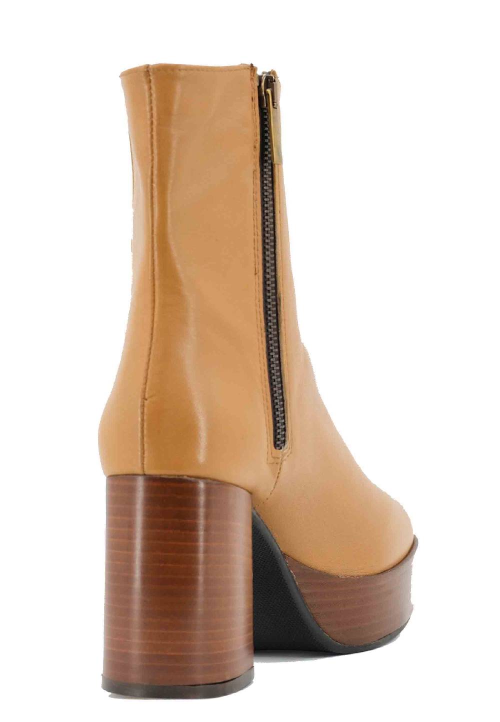 L'ARIANNA Stivaletti TR1556 in pelle senape con tacco alto e plateau con zip laterale di chiusura Qualità Garantita