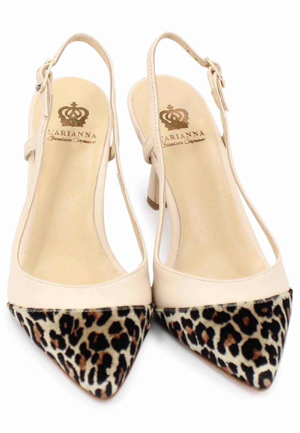 L'ARIANNA Decollete slingback ch1605/rt donna in pelle beige e tessuto animalier tacco alto l'arianna Fino Al -60%