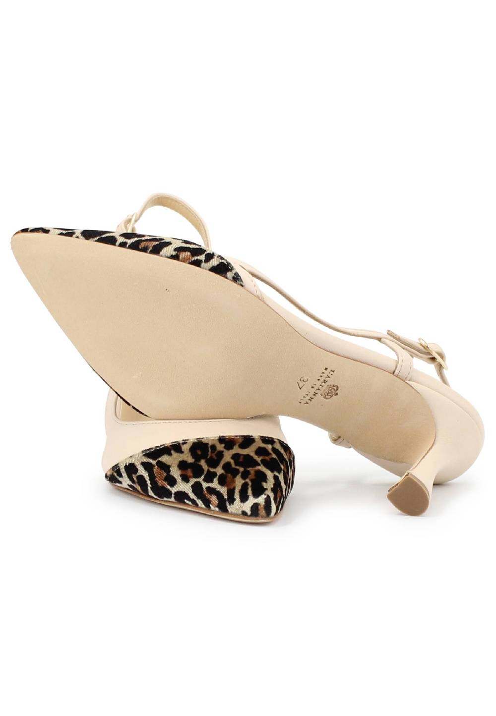 L'ARIANNA Decollete slingback ch1605/rt donna in pelle beige e tessuto animalier tacco alto l'arianna Fino Al -60%