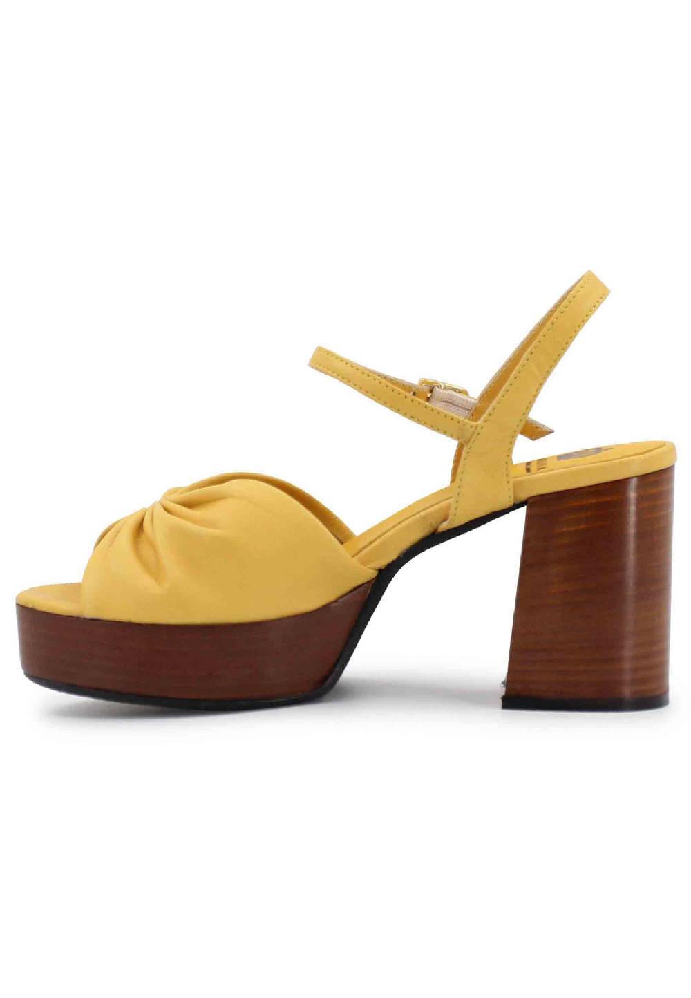 L'ARIANNA Sandali DS1648 da donna in pelle gialla con tacco e plateau in cuoio L'Arianna Shopping Online