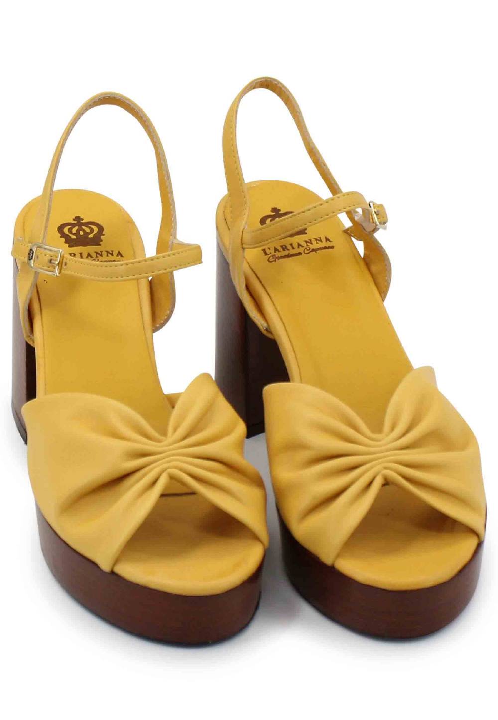 L'ARIANNA Sandali DS1648 da donna in pelle gialla con tacco e plateau in cuoio L'Arianna Shopping Online