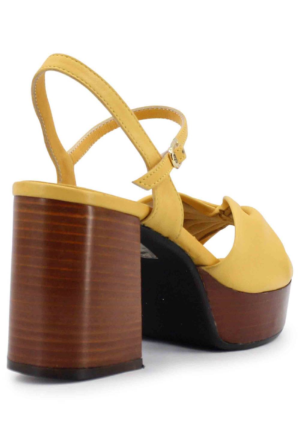 L'ARIANNA Sandali DS1648 da donna in pelle gialla con tacco e plateau in cuoio L'Arianna Shopping Online
