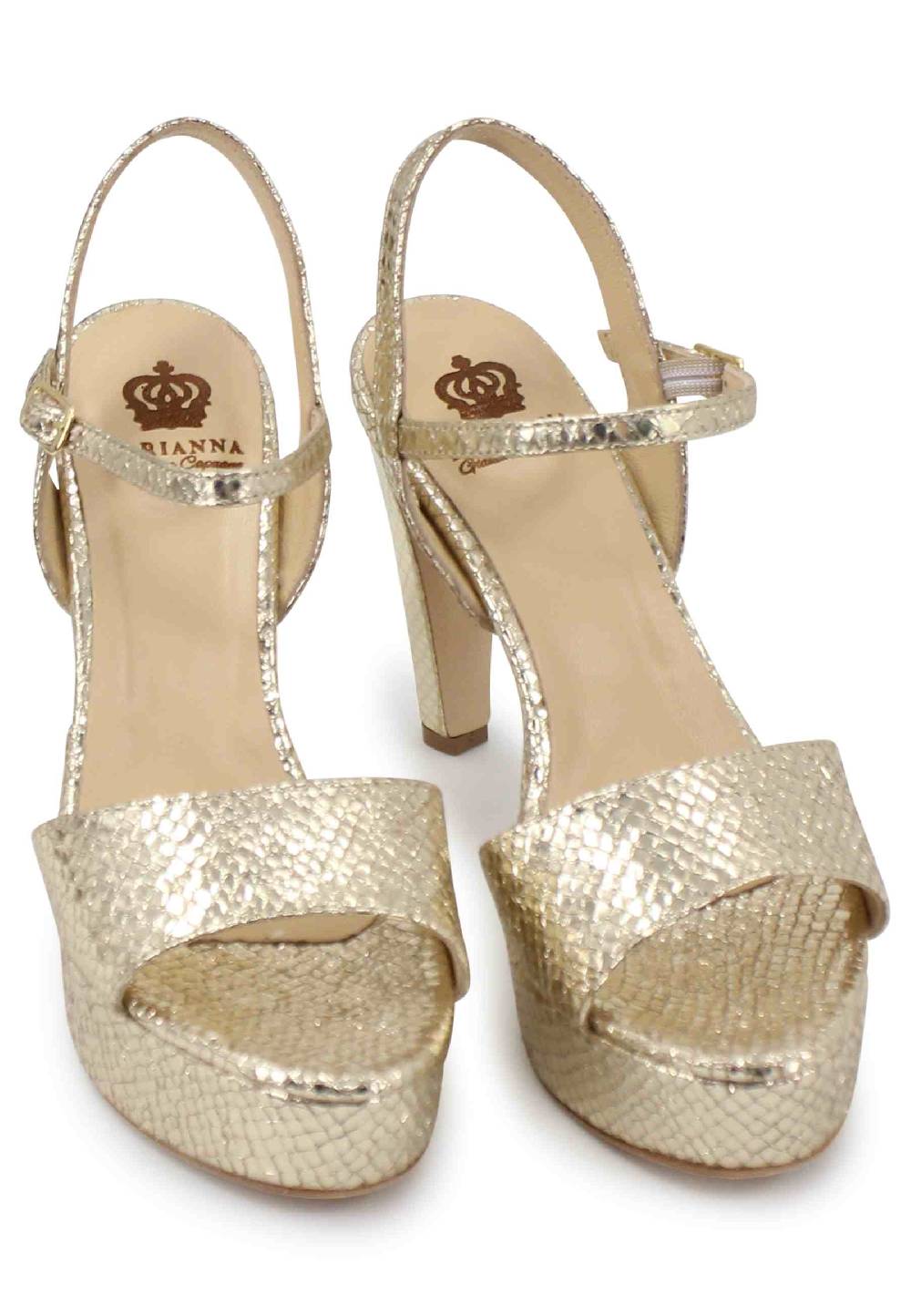 L'ARIANNA Sandali DS1610 donna in pelle laminata stampata platino con tacco alto e plateau Affare Del Giorno
