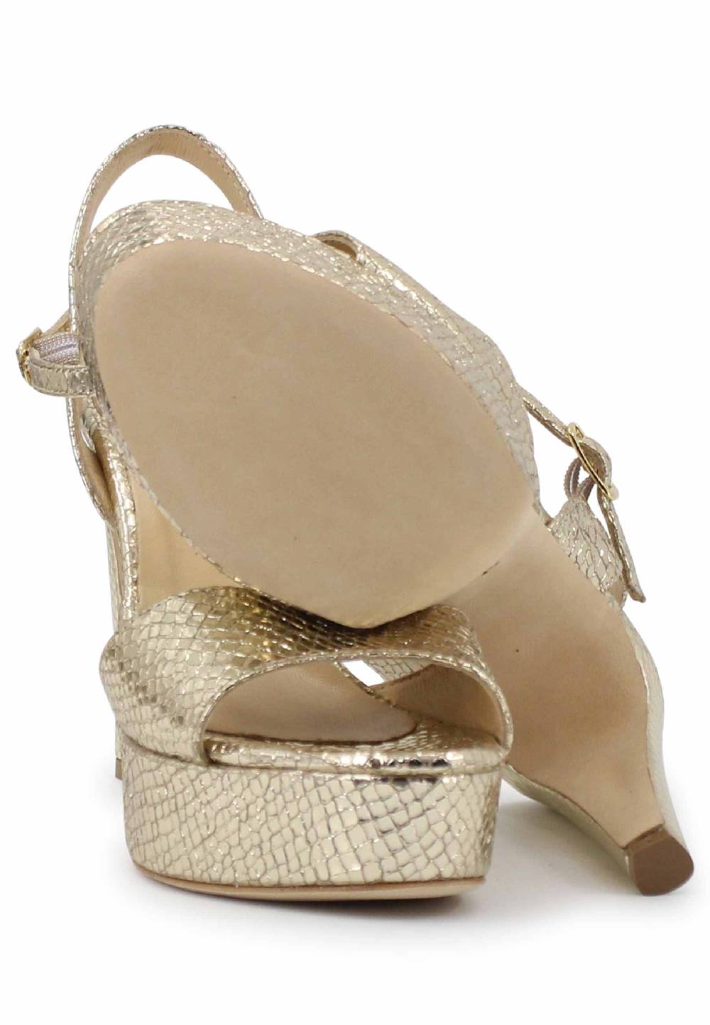 L'ARIANNA Sandali DS1610 donna in pelle laminata stampata platino con tacco alto e plateau Affare Del Giorno