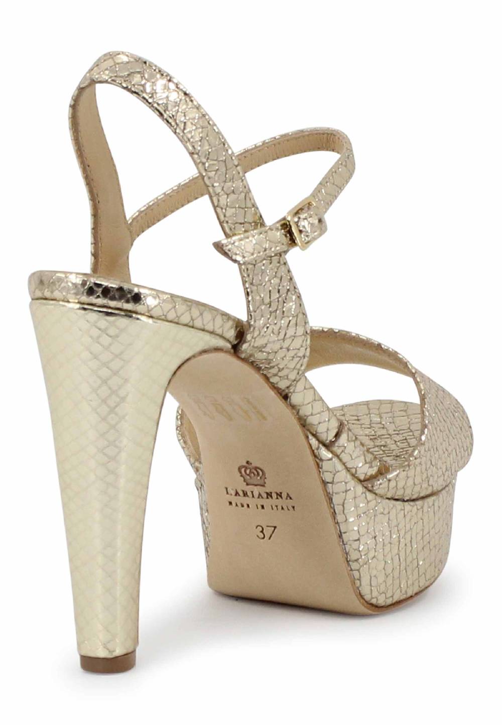 L'ARIANNA Sandali DS1610 donna in pelle laminata stampata platino con tacco alto e plateau Affare Del Giorno