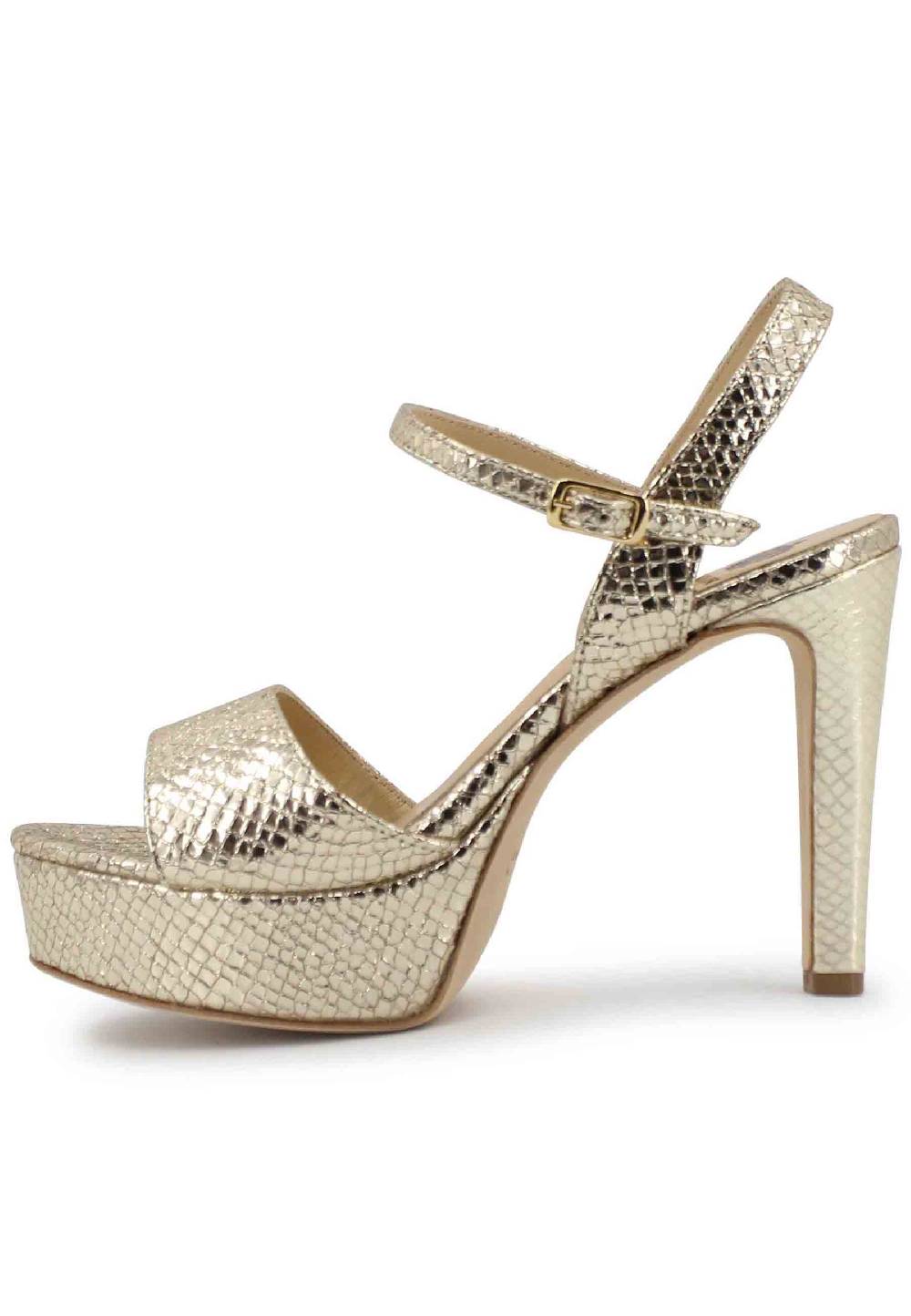 L'ARIANNA Sandali DS1610 donna in pelle laminata stampata platino con tacco alto e plateau Affare Del Giorno