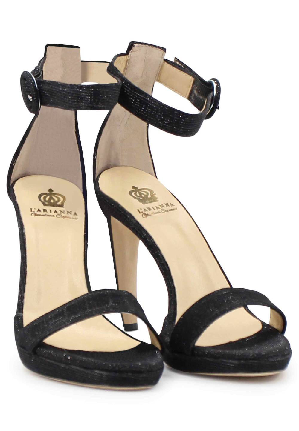 L'ARIANNA Sandali DS7016 donna in tessuto luminor blu notte tacco alto e cinturino alla caviglia Prezzo Ridotto