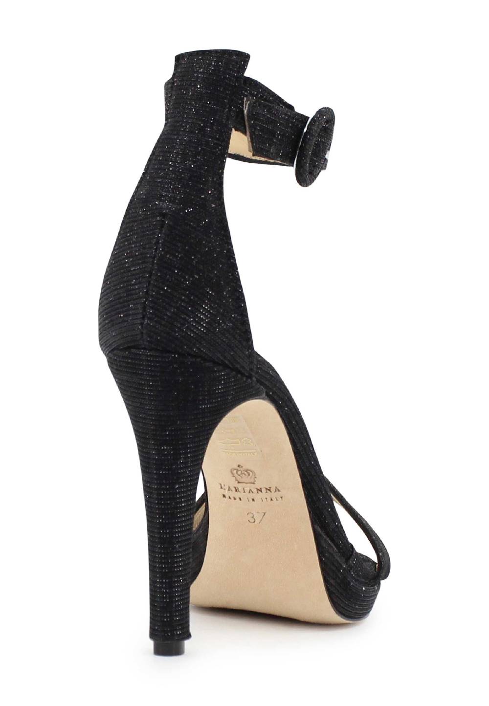 L'ARIANNA Sandali DS7016 donna in tessuto luminor blu notte tacco alto e cinturino alla caviglia Prezzo Ridotto