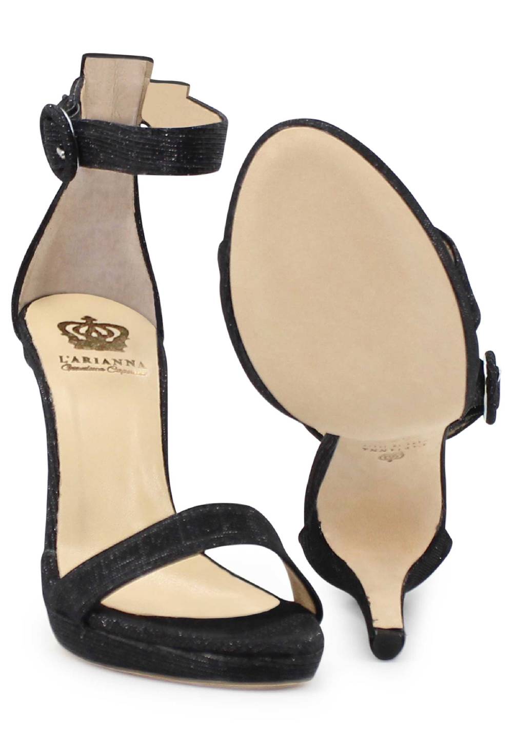 L'ARIANNA Sandali DS7016 donna in tessuto luminor blu notte tacco alto e cinturino alla caviglia Prezzo Ridotto
