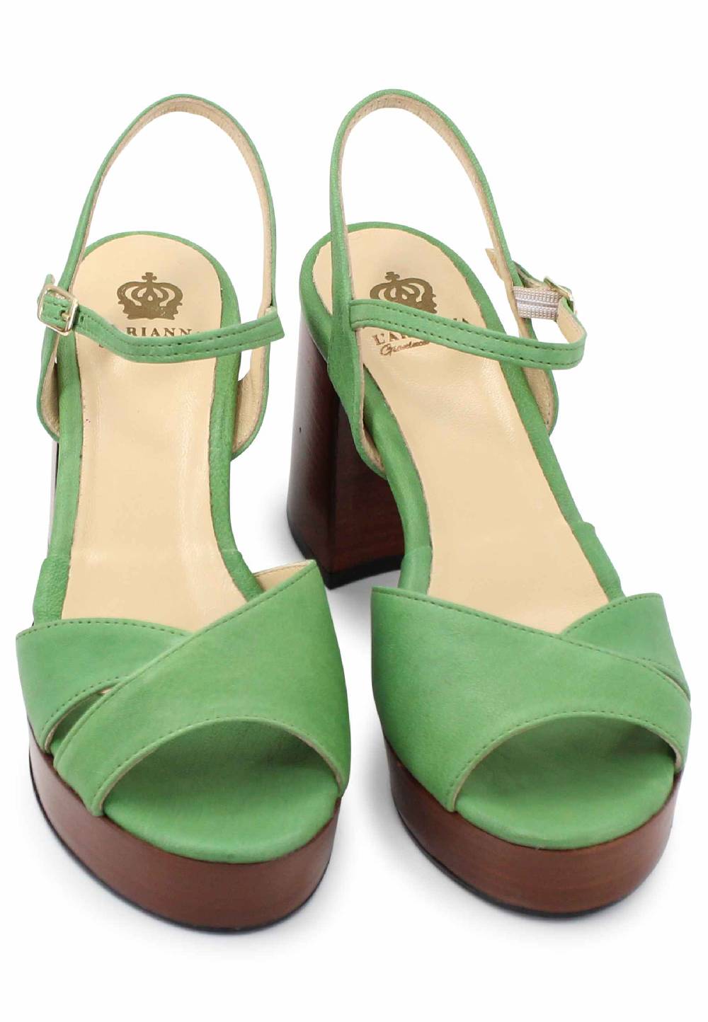 L'ARIANNA Sandali DS1639 donna in pelle verde con cinturino e tacco e plateau in cuoio Convenienza