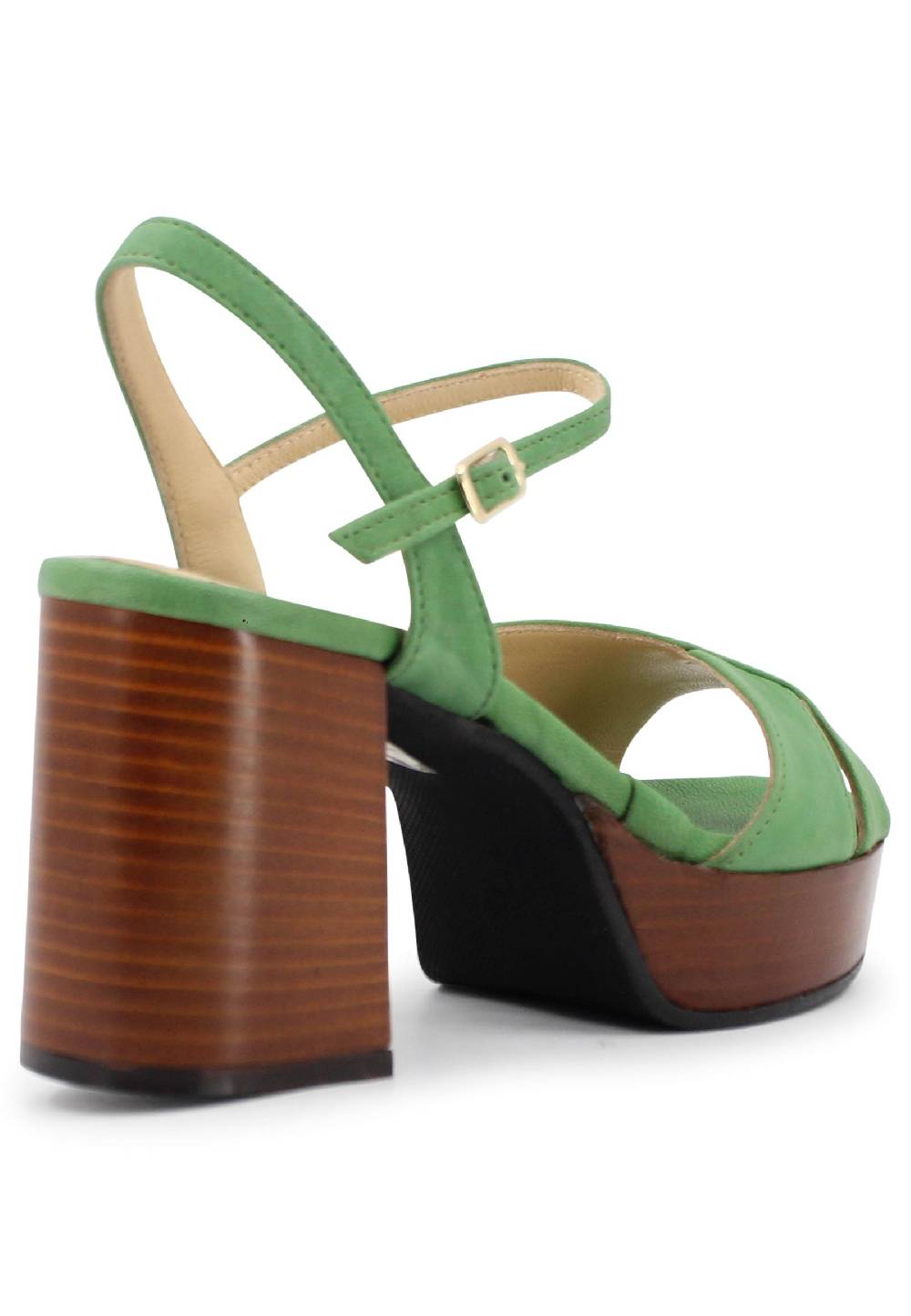 L'ARIANNA Sandali DS1639 donna in pelle verde con cinturino e tacco e plateau in cuoio Convenienza
