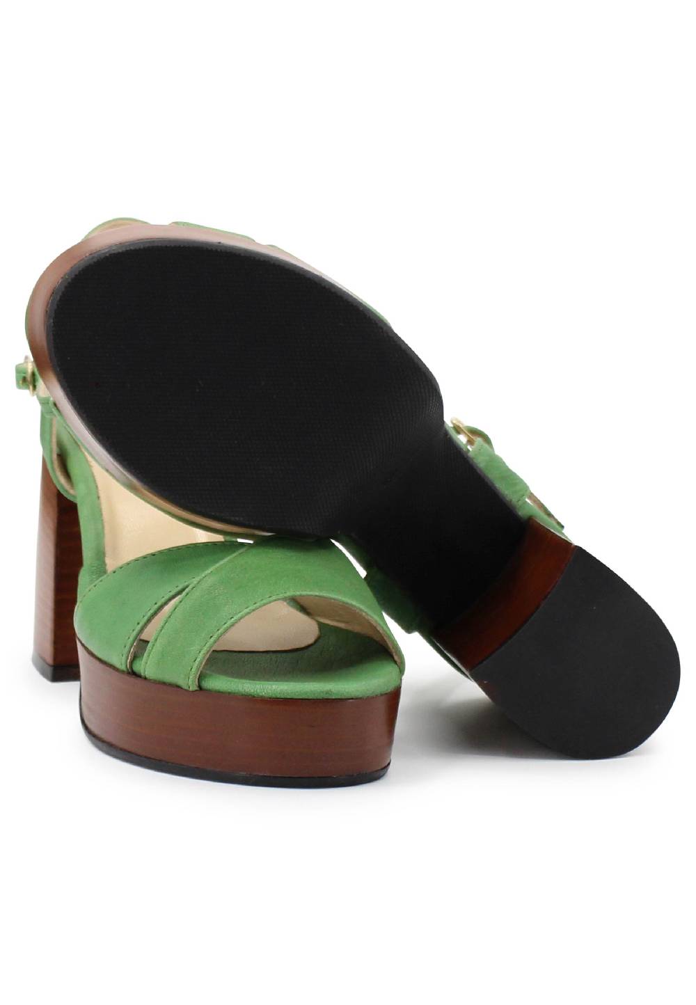 L'ARIANNA Sandali DS1639 donna in pelle verde con cinturino e tacco e plateau in cuoio Convenienza