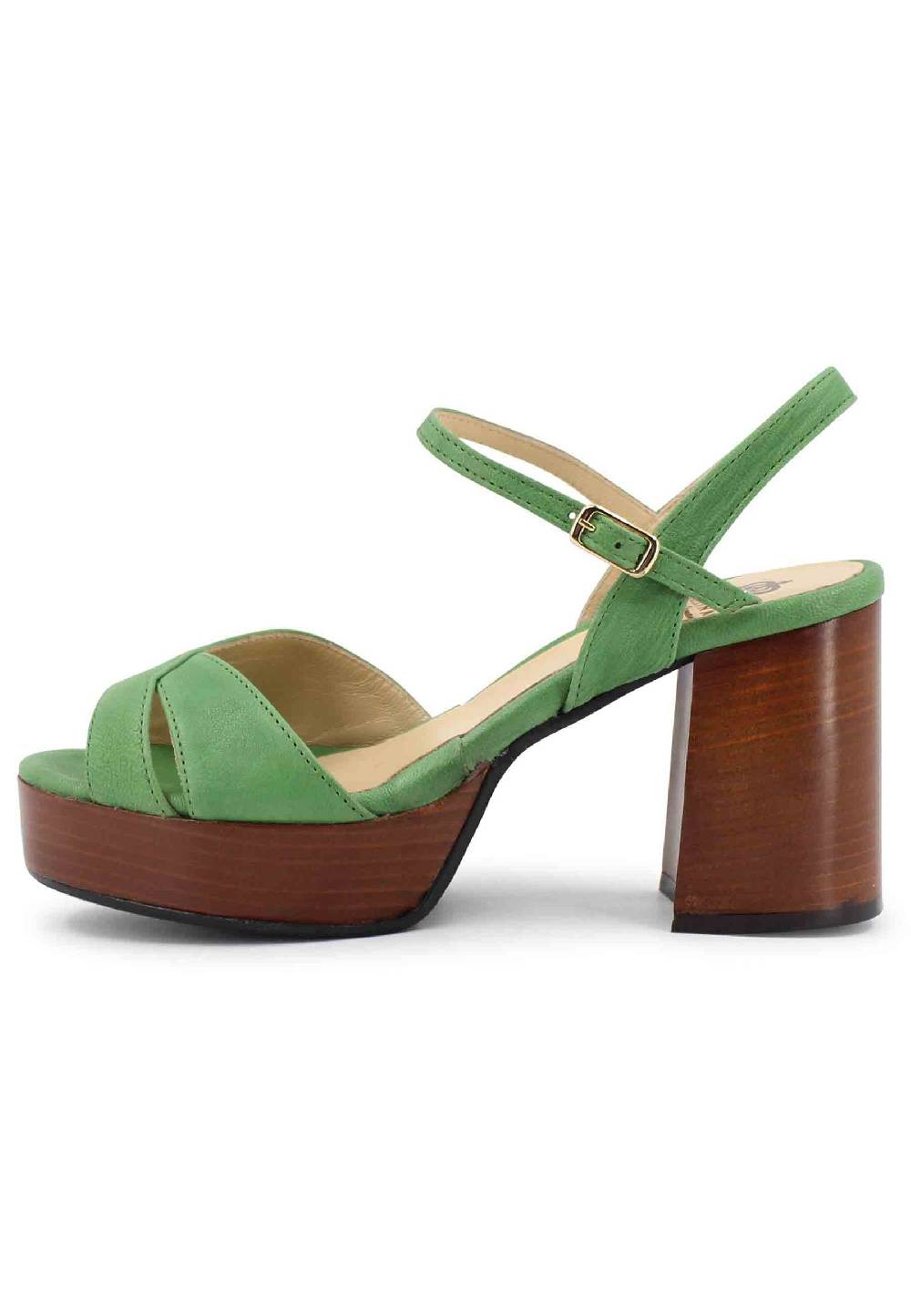 L'ARIANNA Sandali DS1639 donna in pelle verde con cinturino e tacco e plateau in cuoio Convenienza
