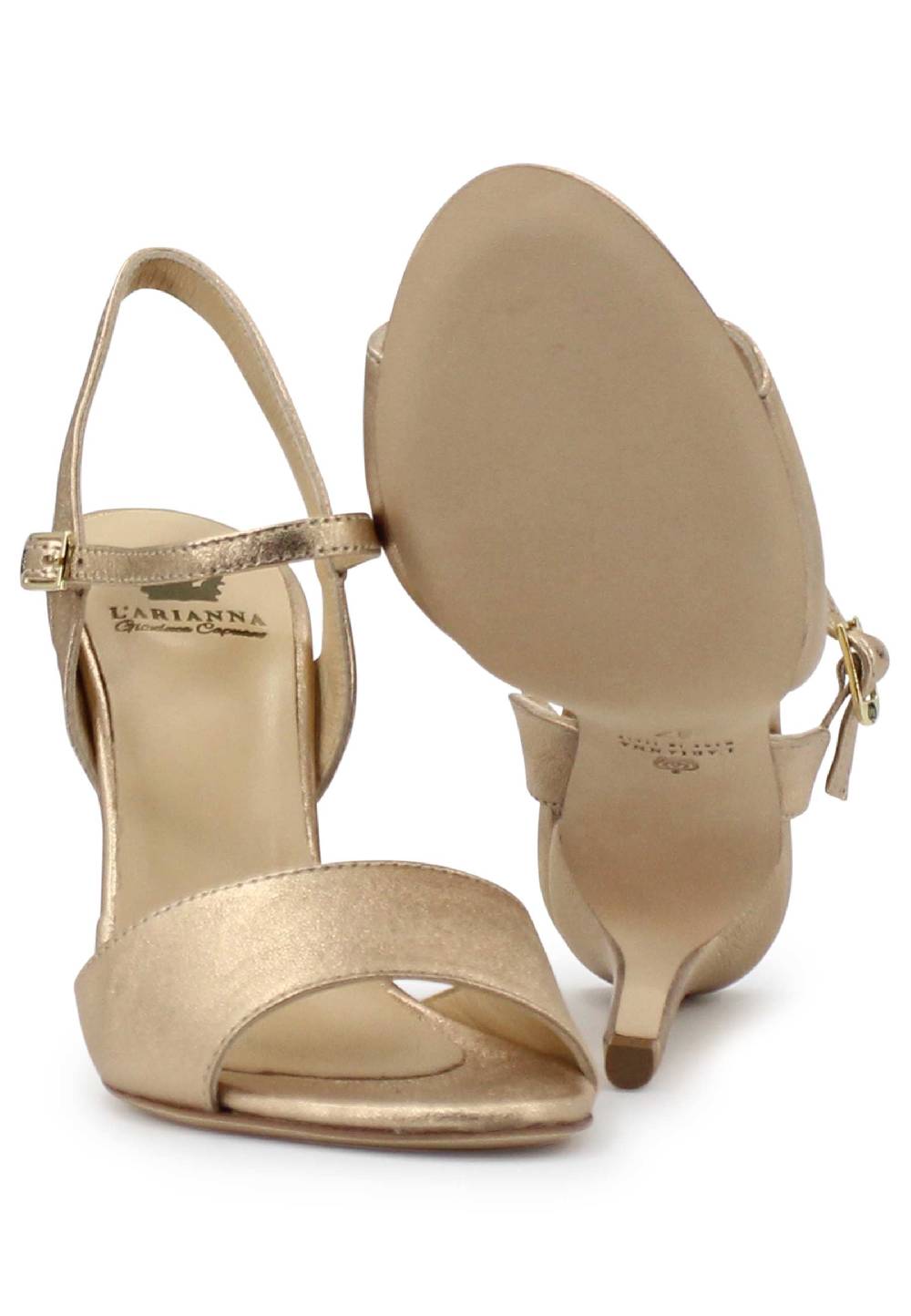 L'ARIANNA Sandali DS7053 donna in pelle laminata nude con tacco alto e cinturino alla caviglia Novità