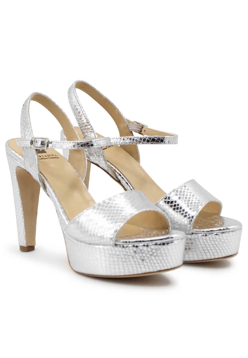 L'ARIANNA Sandali DS1610 donna in pelle laminata stampata argento con tacco alto e plateau Sconto