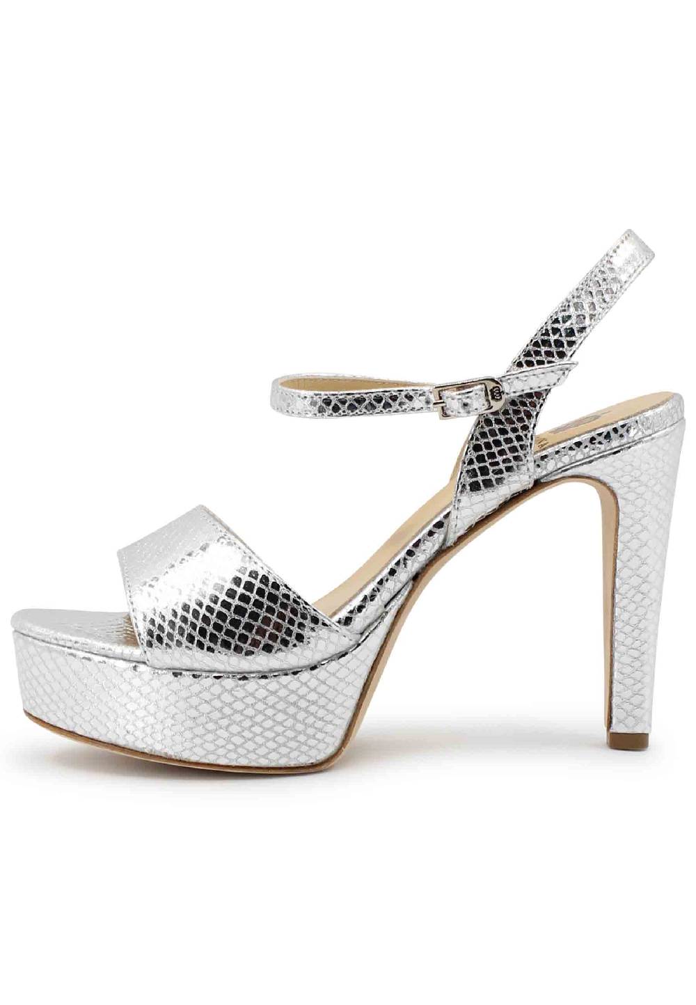 L'ARIANNA Sandali DS1610 donna in pelle laminata stampata argento con tacco alto e plateau Sconto