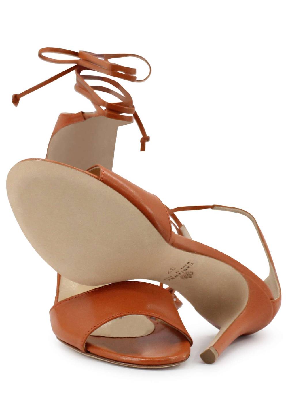 L'ARIANNA Sandali DS7042 da donna in pelle mattone tacco alto con tacco alto e laccetti alla caviglia Offerta