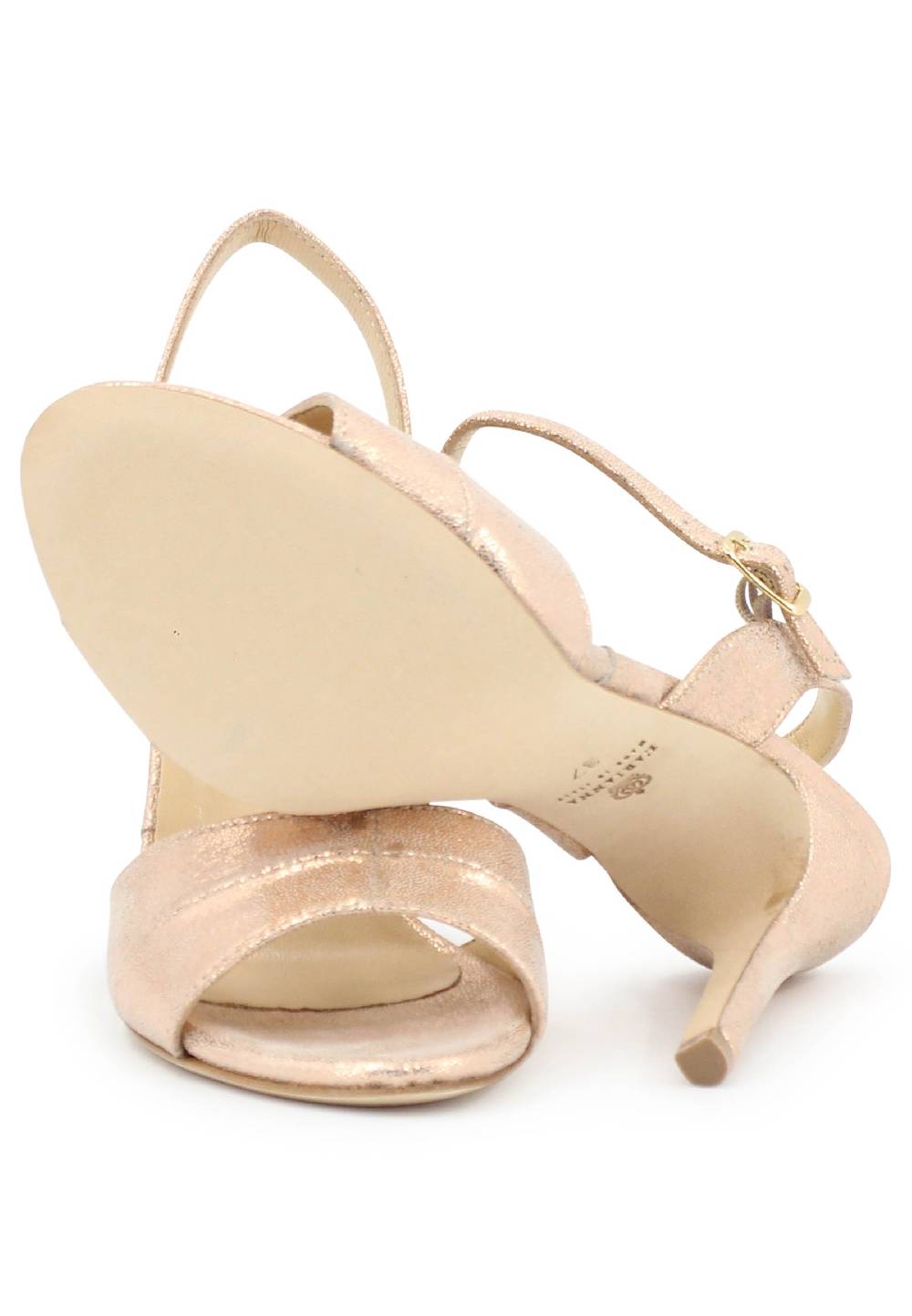 L'ARIANNA Sandali ds1643 da donna in pelle laminata salmone con tacco alto e cinturino alla caviglia Economico