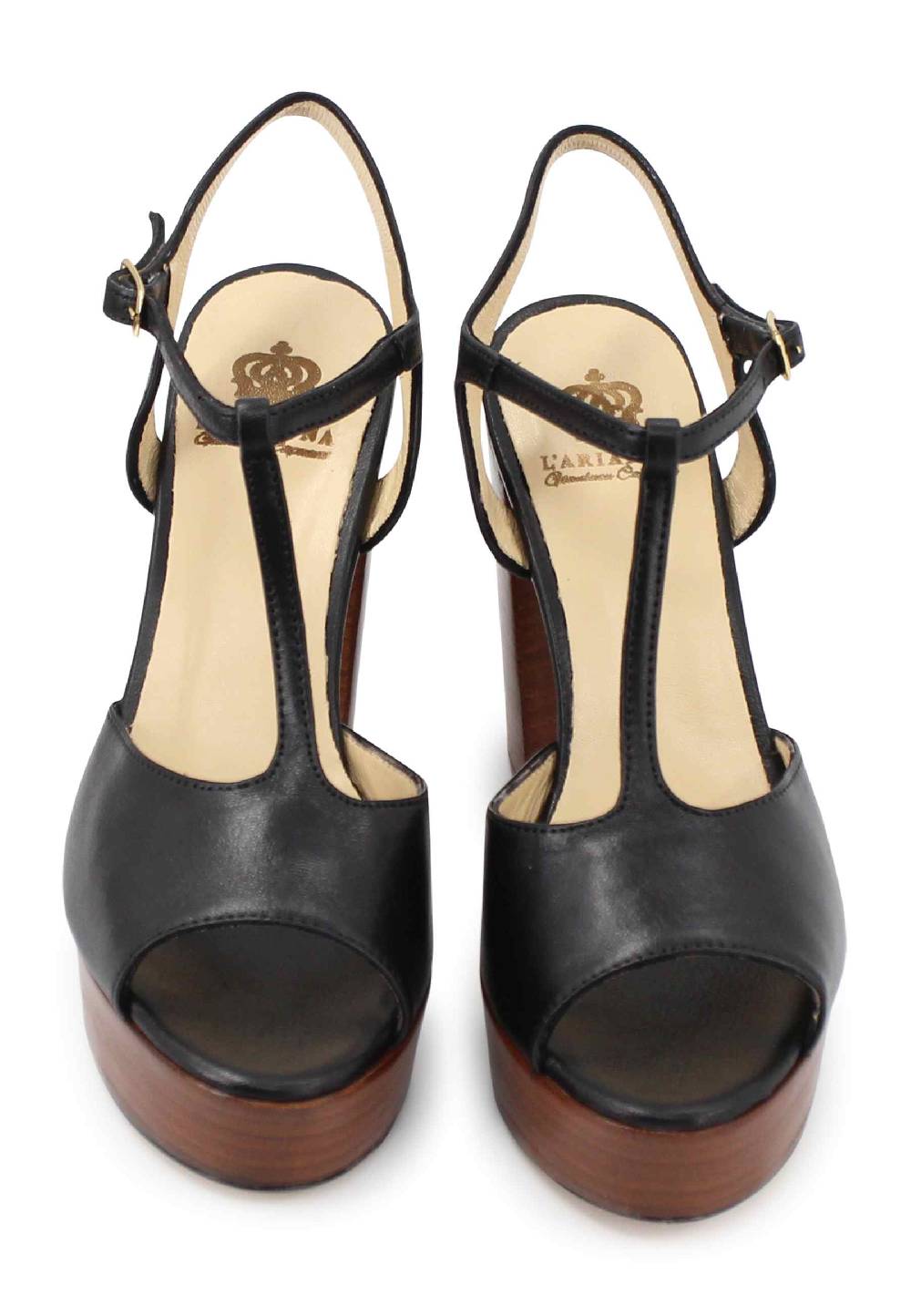 L'ARIANNA Sandali ds7010 donna in pelle nera con cinturino tacco alto e plateau Online