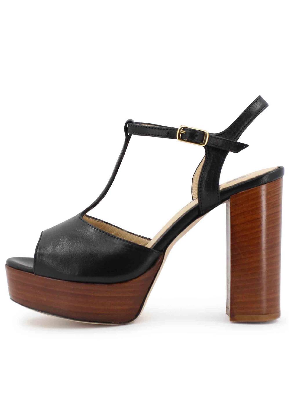 L'ARIANNA Sandali ds7010 donna in pelle nera con cinturino tacco alto e plateau Online
